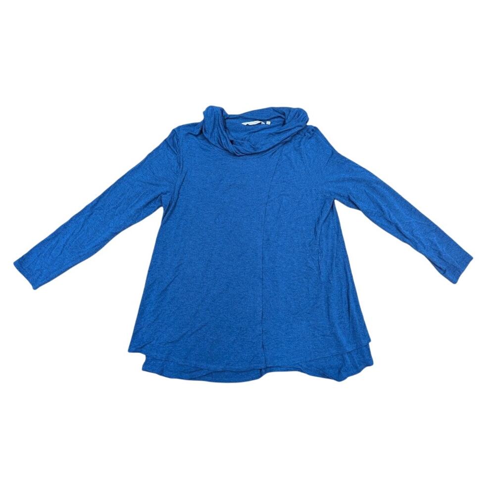 Soft Surroundings Blue Drape overlay front  Long Sleeve Top Cowl Womens L